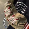 メンズジャケットレトロベア刺繍野球のユニフォーム男性と女性の春のゆるいカップルストリートジャケット爆撃機Traf 221122