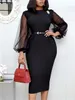 Party Dresses Sheer Long Sleeves Bodycon Dress Occasion Women Sexy Classy Elastic Elegant Office Ladies Modest Female Vestido De Mujer 221123