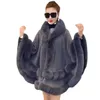 Women's Fur Faux Double Layer Luxury Imitated Rex Rabbit Cape Coat Hooded Shawl Winter Women Knit Poncho Overcoat Wraps Big 221123