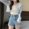 Kvinnors stickor Tees Kosahiki Kvinnor Thin Coat Casual Bow Summer Sun Protection Clomiss Kvinnlig Cardigan Shirt Lolita täcker toppar Blus kvinna blusa 221123