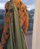 Arapça bir omuz zeytin yeşili müslüman gece elbise ile cape uzun kollu kadın balo parti elbiseleri resmi elbiseler zarif artı boyutu