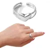 Cluster Rings Fashion Korean For Women Simple Style Heart Adjustable Opening Silver Color Two Circle Index Finger