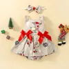 Rompers Infant Born Baby Girls 2pcs Kerstoutfits Mouwloze Bow Front Romper Dress Hoofdband Set 221122