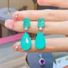 Dingle ￶rh￤ngen 2022 Trend Silver Plate Paraiba Syntetic Tourmaline Emerald Big Gemstone Women Drop Cocktail Party Fine Jewelry Giift