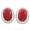 Boucles d'oreilles à tige 18x15mm classique 4.8g véritable rouge rubis vert émeraude CZ mariée mariage datant 925 argent accrocheur