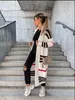 Spring Women's Knitted Cardigan casual knitwear Women Striped Elegant black Loose Long Outerwear Maxi Y2k Sweater Coat Soft Jacket