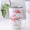 Mugs Stainless Steel Cherry Blossom Thermal Mug with Lid Double Wall Coffee Beer Water Cup Travel Camping Tea Tumbler Drinkware 221122