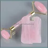 Massaggiatore viso 100 Rulli di giada naturali autentici Set Quarzo rosa e Gua Sha Face Masr Kit Strumenti di bellezza antietà Drop Delivery Salute Dhgvw