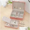 Jewelry Boxes Double Layer Jewelry Box Pu Leather Organizer Display Boxes Travel Storage Case Large Space Holder For Rings Earrings Dhfho