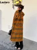 Kvinnors blandningar Lautaro Autumn Winter Long Loose Retro Colorful Plaid Woolen Trench Coat For Women Double Breasted Luxury Designer Clothes 221123
