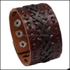 Bangle Weave Wide Lace Bandage Leather Bangle Cuff Button Adjustable Bracelet Wristand For Men Women Fashion Jewelry Black Drop Deli Dhmct