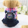 Dog Apparel Casual Pet Dog Sweater Plaid Stripe Bear Prints Doggy And Puppy Denim Clothes Apparel 4 Legs Cat Clothing College Style Dhfcp