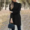 Kvinnors ullblandningar Drop Office Lady Autumn Solid Color Stand Collar Woolen Long Coat Plus Size Cardigan 221123