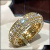 Cluster Rings Gold Diamond Ring Fl Crystal Women Men Wedding Rings Fashion Jewelry Christamas Gift Drop Delivery Dhm8F