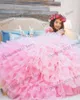 Flicka klänningar rosa tyllblomma mössa ärmskiktade tutu kjol med båge födelsedag baby flicka klänning prinsessan poshoot klänningar