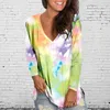 Kvinnors T -skjortor Kvinnor Casual Loose Shirt V Neck Colorful Tie Dye Printed Long Thermal Underwear Tops Sleeve Athletic