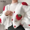 Kvinnors stickor Tees Klalien Fashion Elegant Cute Print Strawberry Single Breasted tröja Kvinnor Autumn Thicken Warm Cardigan Streetwear 221123