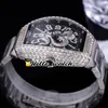 44 mm Vanguard V45 Montre automatique pour homme 3D Dragon King Cadran noir pavé de diamants rectangulaires Cadran bâton diamant glacé Bracelet en acier or rose Nouvelles montres HelloWatch