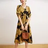 Party Dresses Women's Blouses Tops Silk Floral Printed Office Formal Casual Plus Large Size Spring Summer Sexy Femme Golden Flower