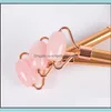 Face Massager Facial Mas Tool Matte Gold Handle Jade Face Roller Natural Crystal Rose Quartz Drop Delivery Health Beauty Dhmzy