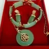 Groene jade armband geluksoorbellen Hanger ketting sieraden Set