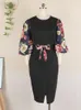 Party Dresses Elegant Fashion Women Vintage Floral Printed Lantern SemeVes Slim Fit BodyCon Midi Office Ladies Formal Classy 221123