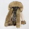 Kadın Kürk Sahte Oftbuy Kış Ceket Kadınlar Uzun Parka Gerçek Palta Gerçek Doğal Raccoon Yaka Kaput Kalın Sıcak Sokak Giyim Parkas 221123