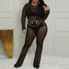 Byxor zjfzml zz kvinnor kläd jumpsuit plus size svart spets lapptäcke lång ärm se genom flare bodysuits släpp grossist