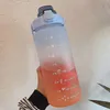 Water Bottles 2L LargeCapacity Gradient Sports Frosted Cup with Straw Time Marker Drinking LeakProof Bounce Lid Jugs 221122