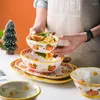 Bols créatifs de citrouille de citrouille en céramique et plaque ragoût tasse de soupe avec couvercle grand nouilles halloween