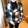 Men's Wool Blends Autumn and winter men's casual plaid long sleeved woolen jacket male fashion youth color matching lapel woolen jacket male T221124