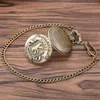 Pocket Watches Bronze Vintage Lion/Badger/Eagle/Snake Pattern Display Quartz Necklace Pendant Fob Chain Clock Gifts Kids