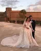 2023 Vestidos de noiva de sereia sexy Jóia de luxo árabe jóia pescoço de renda cheia Apliques de cristal sobrecarregadas de tamanho plus size vestidos de noiva personalizados mangas compridas
