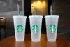 Starbucks 24oz/710ml Plastik Tumbler Yeniden Kullanılabilir Siyah İçme Düz Alt Bardak Sütun Şekli Kapak Saman Kupası Ücretsiz DHL 1x7B