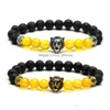 Bracciale con testa di leone in pietra lavica con onice giallo con perline Fascino per uomo Maturo Aura Cure Gift Drop Delivery Jewelry Bracciali Dhxi9