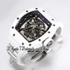 BBR V3 BBRF055 MENS Titta på RMUL2 Automatisk rörelse Vit keramiskt fodral Skeleton Dial Blue Inner Ring White Natural Rubber Strap 2023 Super Edition Eternity Watches