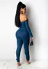 Kvinnor Jumpsuits Rompers Sexiga kvinnor Slash Neck Long Sleeve Bodycon Jeans Casual Jumpsuit Lace Up Denim Pencil Overalls 221123