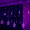 Strängar 138 LED -blinkande stjärnor gardin strängbelysning jul fönster bröllop fest fairy lampa utomhus vattentätt dekor ljus