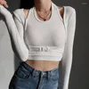 Kvinnors T-skjortor False 2 Pieces Sticked Cottpn Women T-shirts Summer Sexig l￥ng￤rmad kort Empired Female Pulls Outwear Tops Tees