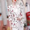 Damespakken Kaki Flower Full Print Jackets Dames Blazers Herfst Drie Quarter Single Button Elegant Office Lady Korean Fashion Thin Coats