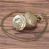 Pocket Watches Bronze Vintage Lion/Badger/Eagle/Snake Pattern Display Quartz Necklace Pendant Fob Chain Clock Gifts Kids