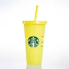 Mugs Starbucks 24oz/710ml Plastic Mugs Tumbler Mermaid Goddess Color Change Reusable Clear Drinking Flat Bottom Pillar Shape Lid Straw Cups HQEA