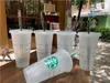 Deusa da sereia da Starbucks 24oz/710ml canecas plásticas copos reutilizáveis ​​bebidas claras para baixo formato de pilar de pilar de palha de palha bardian 50pcs hyls grátis