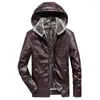 Heren Down Brand Winter Lederen Jacket Men Faux Dikke Warm Fleece PU Motorfietsjas Kraagkraag Jaqueta de Couro