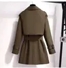 Women Blends Autumn Winter Elegant Women Double Breasted Solid Trench Coat 100 Cotton Vintage Turn Down Collar Loose with Belt 221124