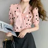 Kvinnors blusar sommar bowknot wave dot chic topp chiffon skjorta kontor lady camisa feminina elegant kvinnan tyg blus ver o 2022