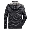 Heren Down Brand Winter Lederen Jacket Men Faux Dikke Warm Fleece PU Motorfietsjas Kraagkraag Jaqueta de Couro