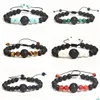 Bracciali con perline regolabili con perline Mens Lava Rock Stone Beaded Strand Anxiety Bracciale vulcanico con olio essenziale Set Drop Delivery Jewelr Dhet5