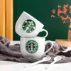 Mokken 50 stks 180 ml Starbucks Coffee Cup met lepel witte keramische mokken Starbuck Caffe Cups; Starbuck Ceramic-Mug Cafe Cups Retail Packaging Box 17do