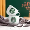 Kupalar 50pcs 180ml Starbucks Kaşık Beyaz Seramik Kupalar Starbuck Caffe Cups;